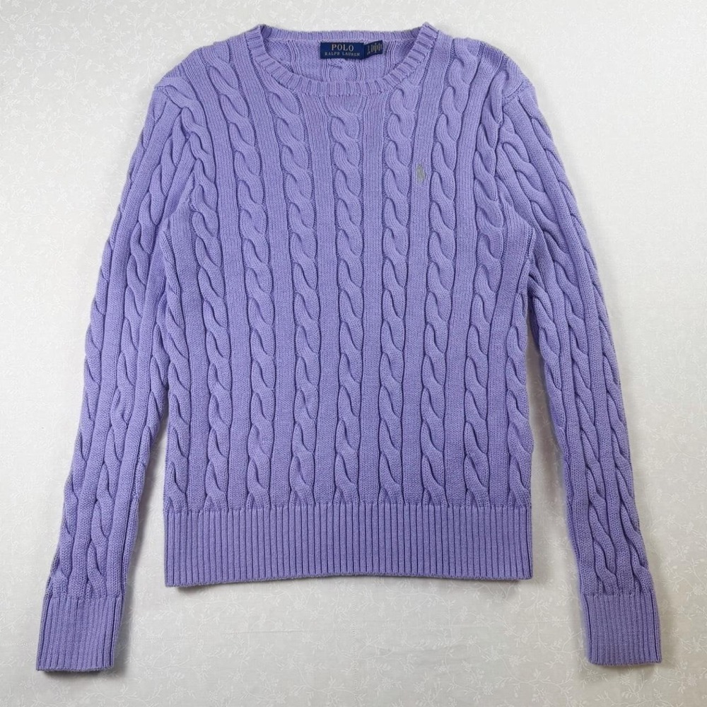 Polo Ralph Lauren Purple Cable Knit 100% Cotton Sweater- Size Small